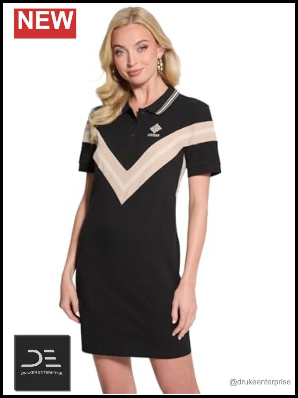 Eco Organic Cotton Polo Dress Chevron Stripe Buttoned Collar